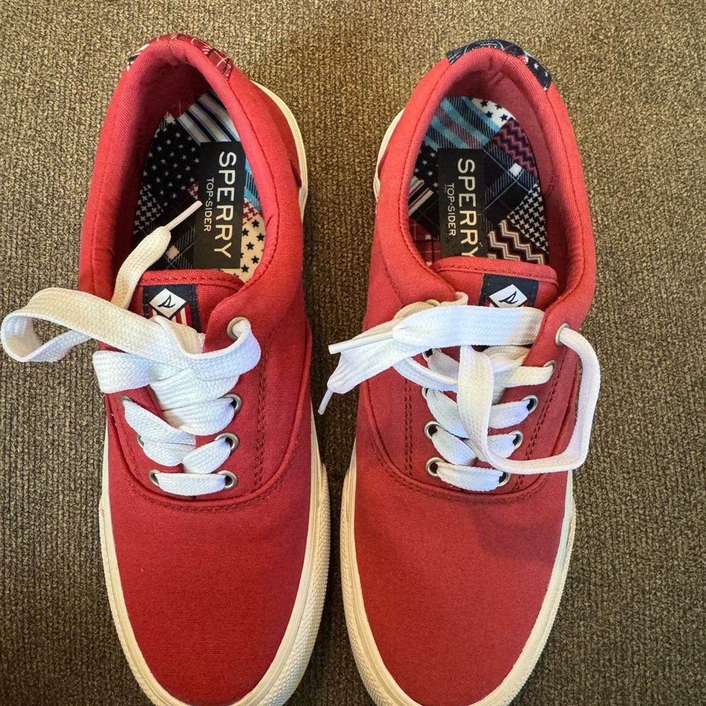 Sperry Red Canvas Shoes with White Laces